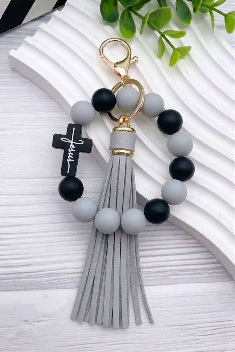 Jesus Cross Beaded Wristlet Keychain