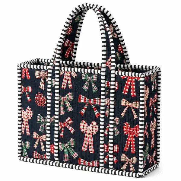 Christmas Black Bow Quilted Mini Tote