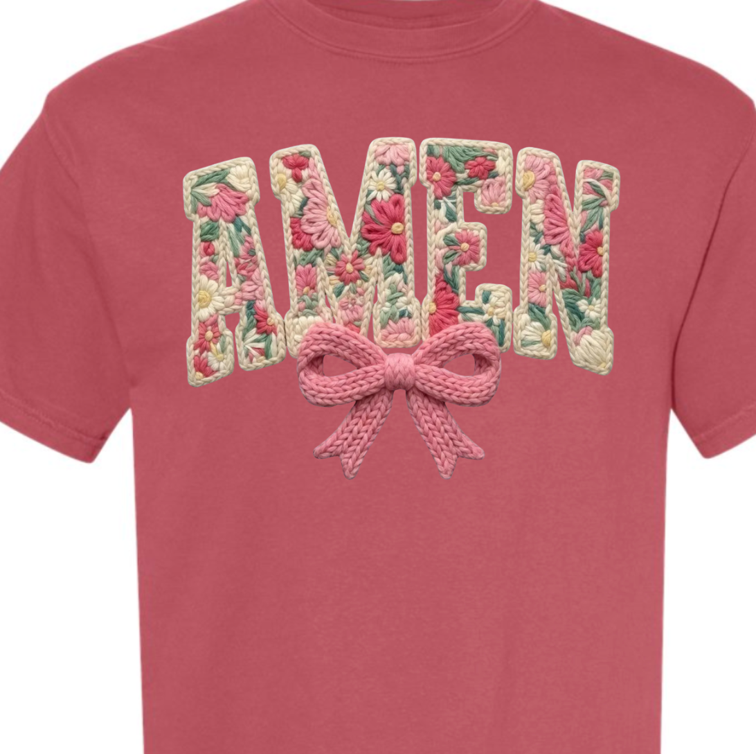 Coquette Amen Faux Yarn Crochet Comfort Color Tee