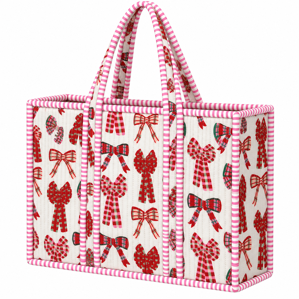 Christmas White Bow Quilted Mini Tote