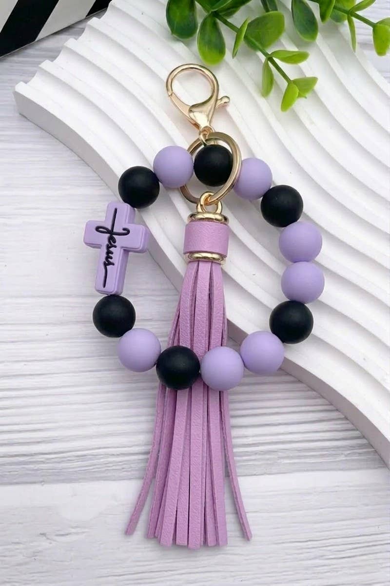 Jesus Cross Beaded Wristlet Keychain