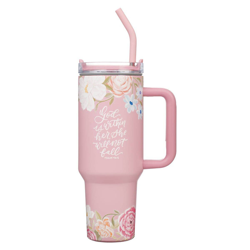 God Is Within Her 40 oz Tumbler – Pink Floral (Psalm 46:5)