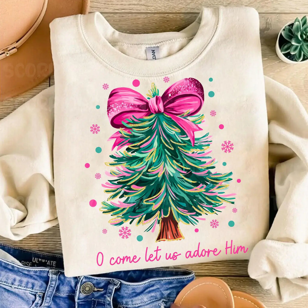 O Come Let Us Adore Him Christmas Tree Tee