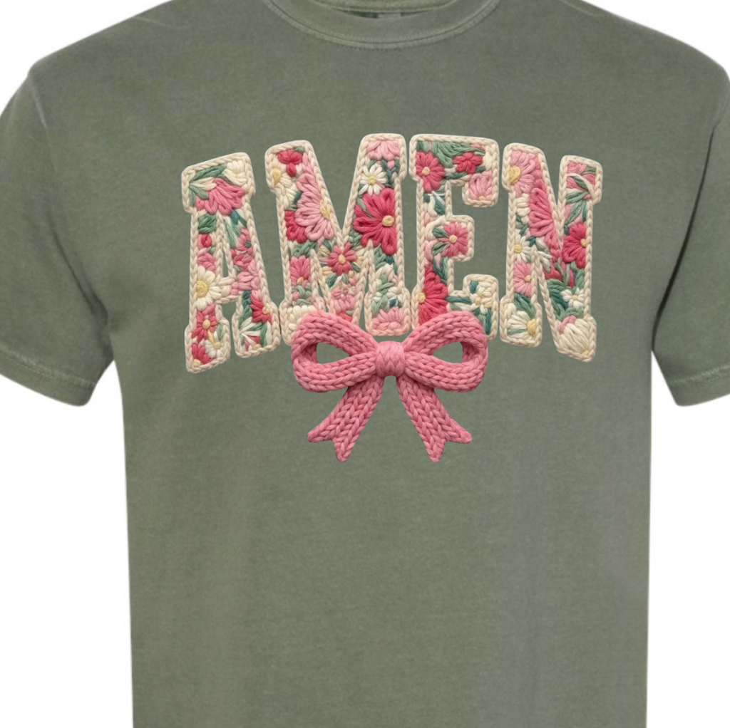 Coquette Amen Faux Yarn Crochet Comfort Color Tee