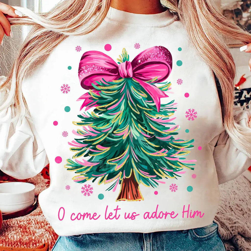 O Come Let Us Adore Him Christmas Tree Tee