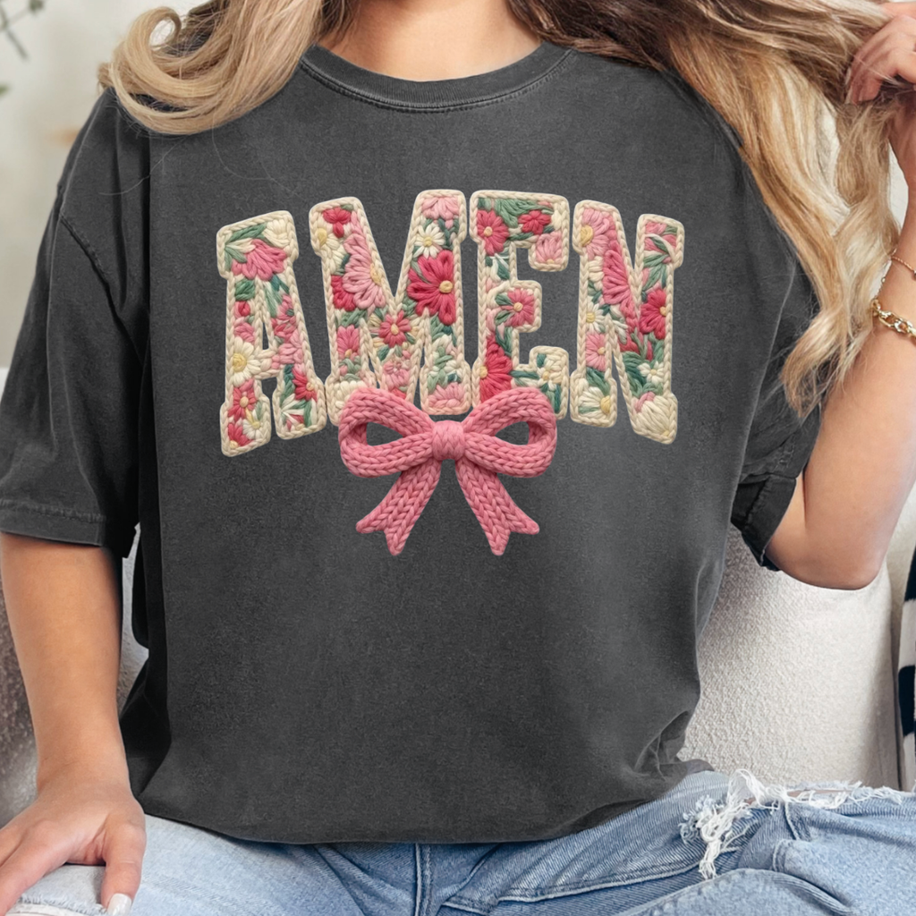 Coquette Amen Faux Yarn Crochet Comfort Color Tee