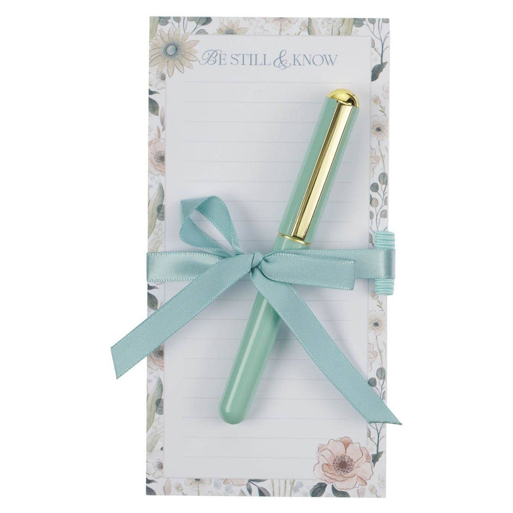 Be Still and Know Magnetic Notepad & Pen Set – Teal Meadow (Psalm 46:10)