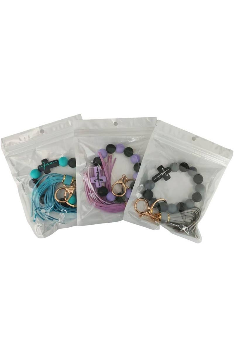 Jesus Cross Beaded Wristlet Keychain