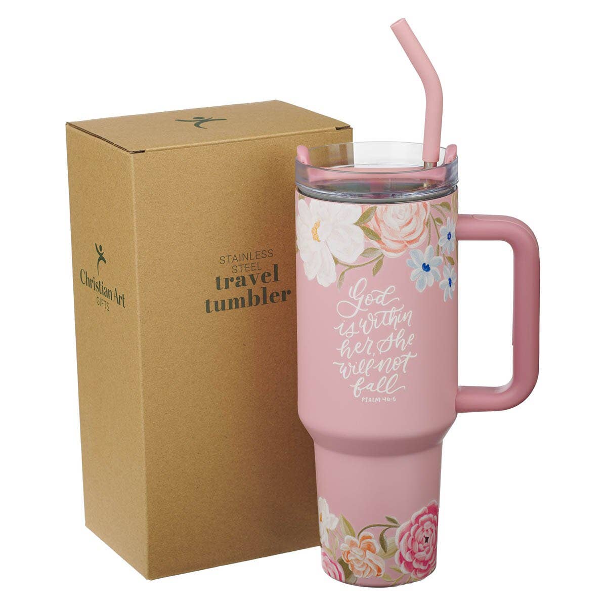God Is Within Her 40 oz Tumbler – Pink Floral (Psalm 46:5)