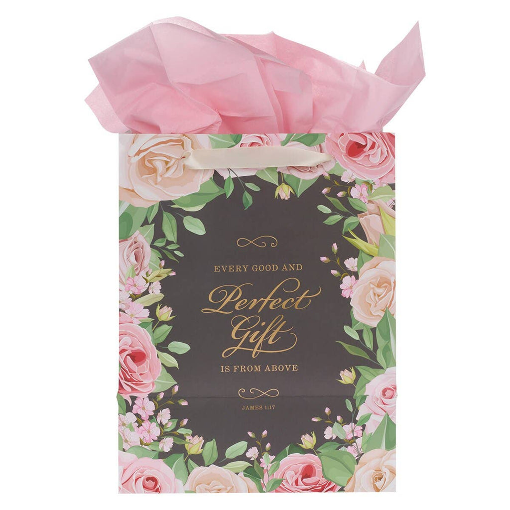 Perfect Gift Pink Rose Large Gift Bag & Card – James 1:17