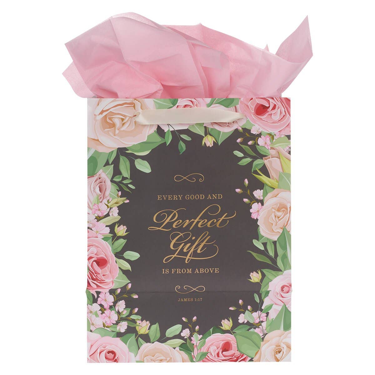 Perfect Gift Pink Rose Large Gift Bag & Card – James 1:17