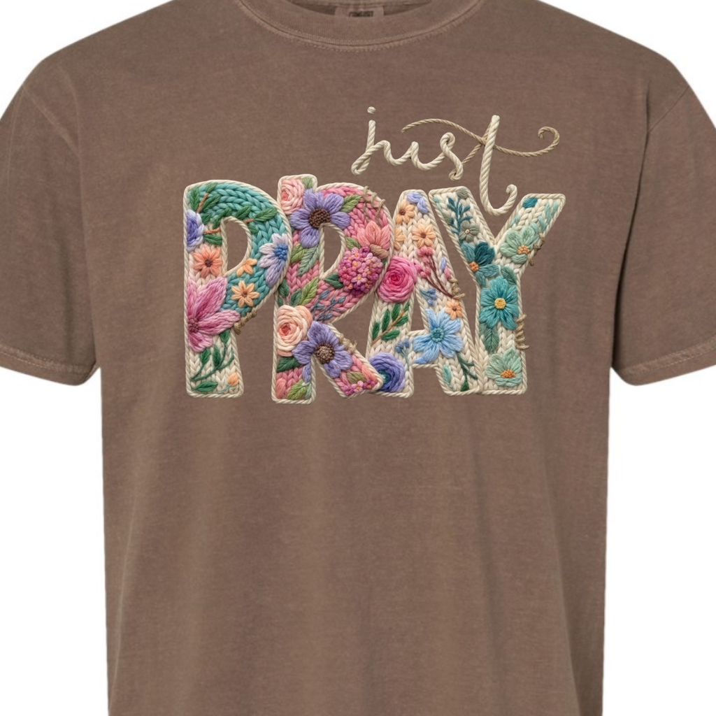 Just Pray Faux Yarn Crochet Comfort Color Tee